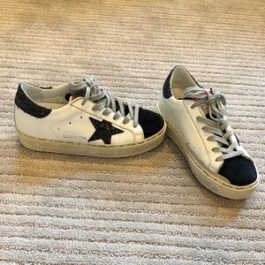 Golden Goose Hi Star White and Black Star Sneakers